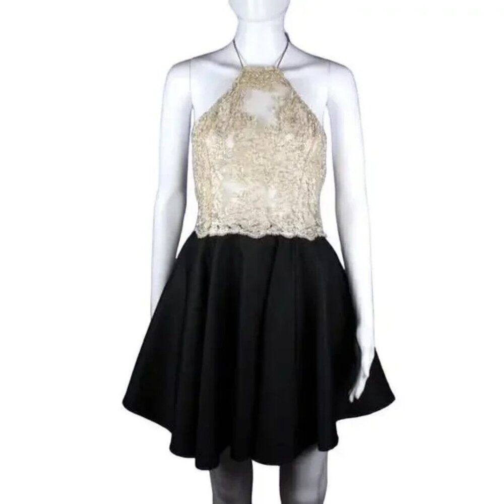 Gold Lace Halter Cocktail Dress Small NWT Fit & Flare Party Prom